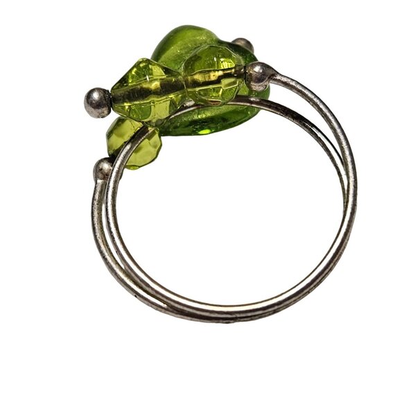 Retro Green Beaded Heart Wrap Ring Silver Tone Womens Size 8.5 Handcrafted Women - Picture 3 of 3